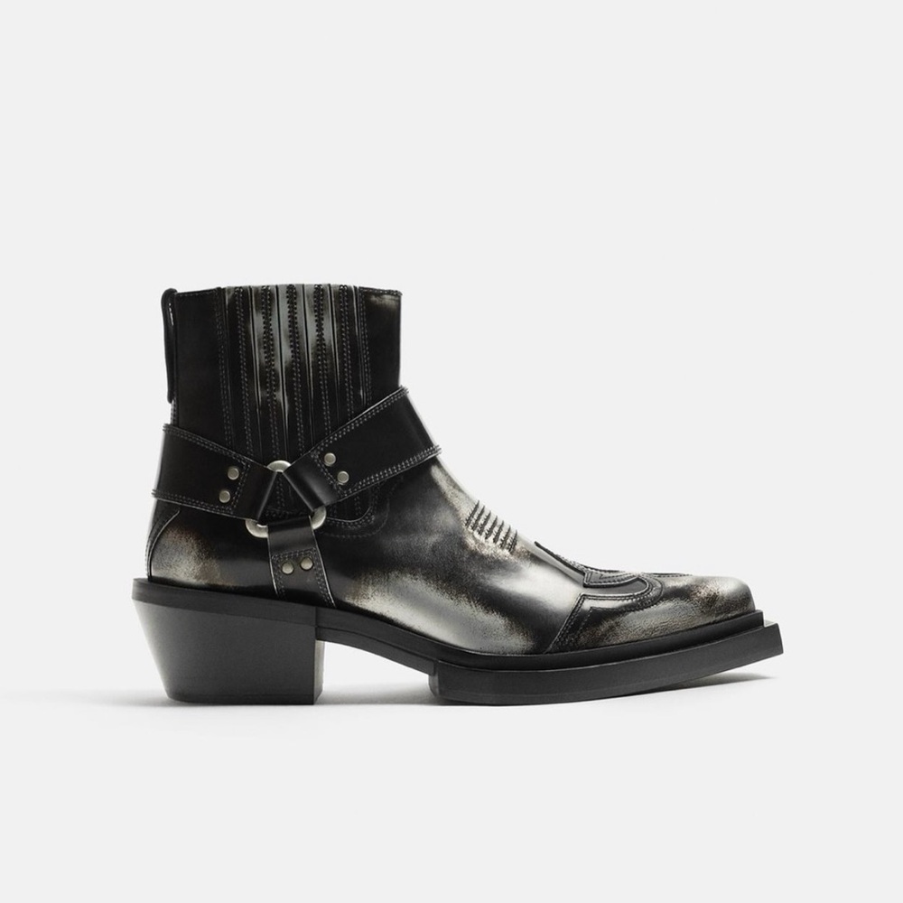 🆕🖤 ZARA  black cowboy boots style - Picture 2 of 11